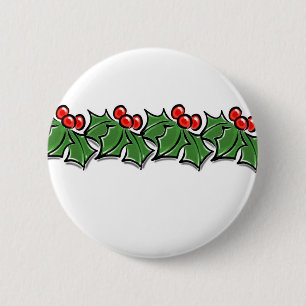 Holly Leaves, Holly berries, Christmas wreath 2 Inch Round Button