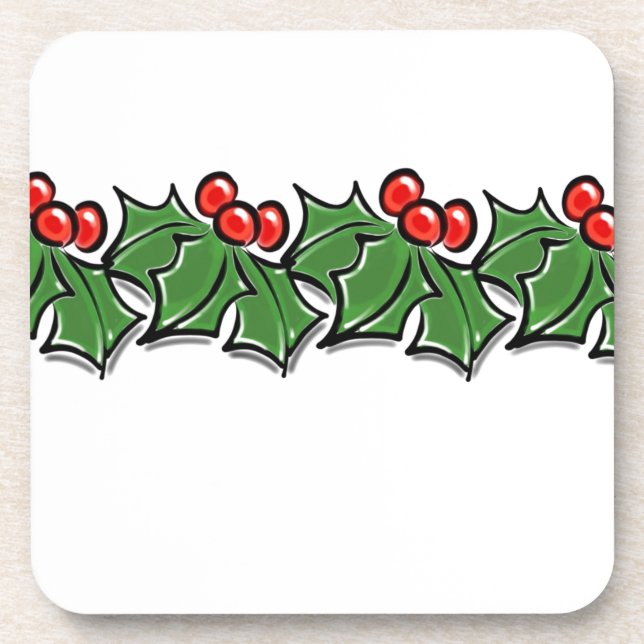 Holly Leaves, Holly berries, Christmas wreath  Coaster (Front)