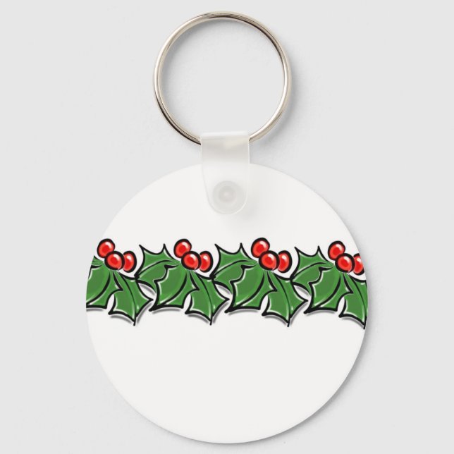 Holly Leaves, Holly berries, Christmas wreath  Keychain (Front)