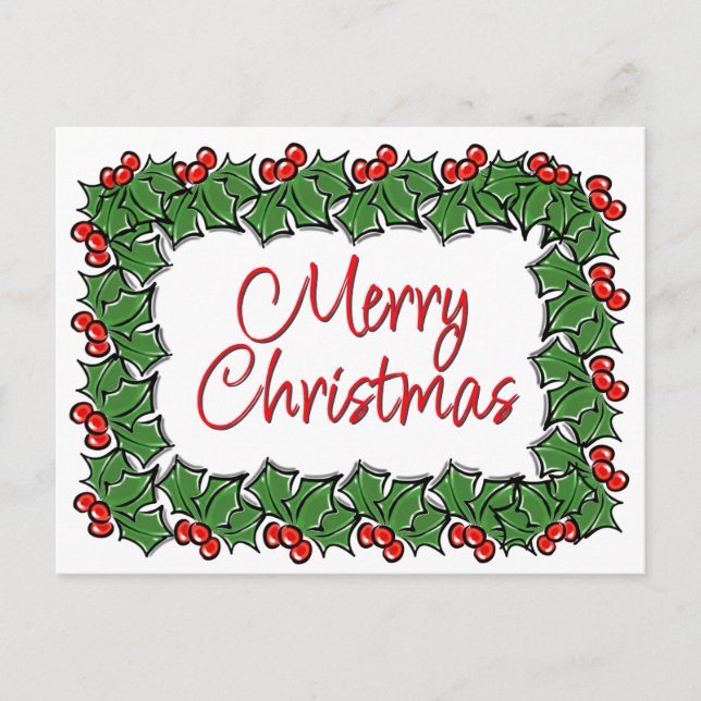 Holly Leaves, Holly berries, Christmas wreath  Postcard (Front)