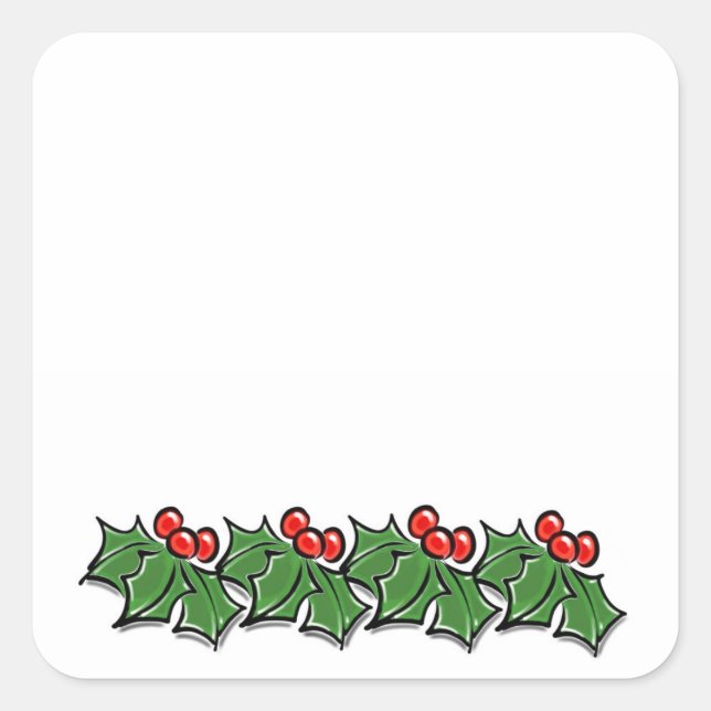 Holly Leaves, Holly berries, Christmas wreath  Square Sticker (Front)