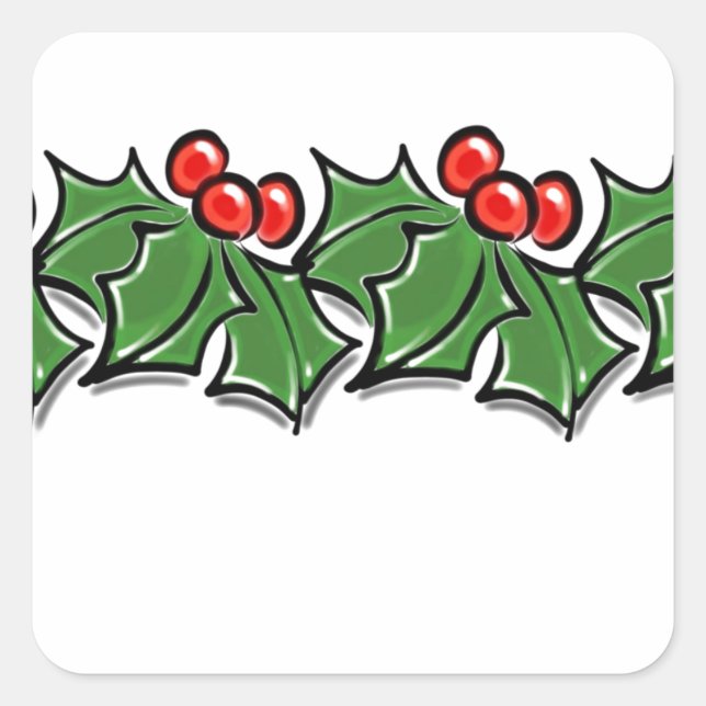 Holly Leaves, Holly berries, Christmas wreath  Square Sticker (Front)