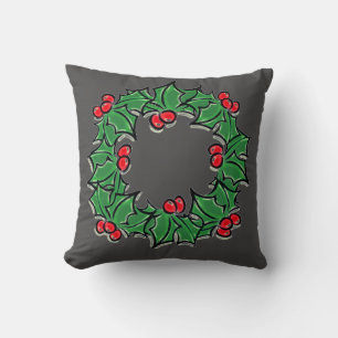 Holly Leaves, Holly berries, Christmas wreath Throw Pillow