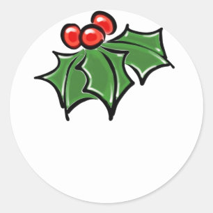 Holly Leaves, Holly berries, fun holiday botanical Classic Round Sticker