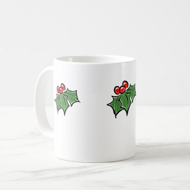 Holly Leaves, Holly berries, fun holiday botanical Coffee Mug (Front Left)