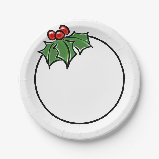 Holly Leaves, Holly berries, fun holiday botanical Paper Plate (Front)