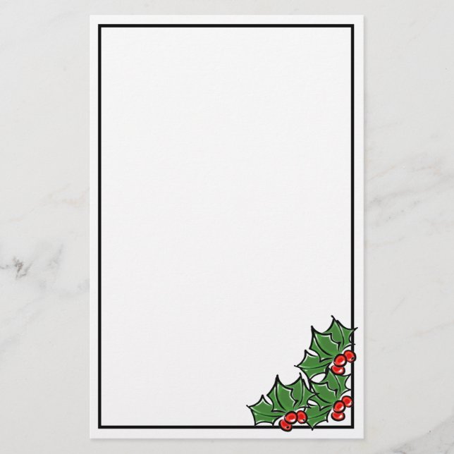 Holly Leaves, Holly berries, fun holiday botanical Stationery (Front)