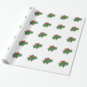 Holly Leaves, Holly berries, fun holiday botanical Wrapping Paper
