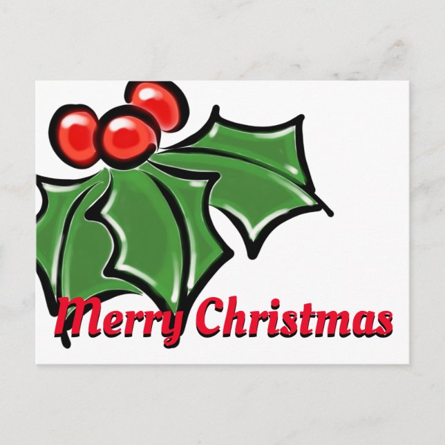Holly Leaves, Holly berries, fun holiday design Postcard (Front)