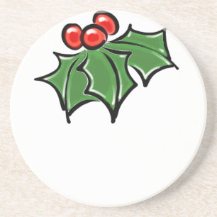Holly Leaves, Holly berries, fun holiday pattern Coaster
