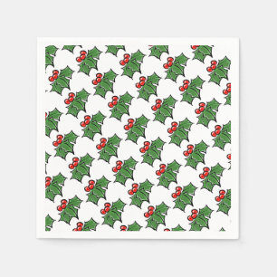 Holly Leaves Holly berries fun holiday pattern Napkin