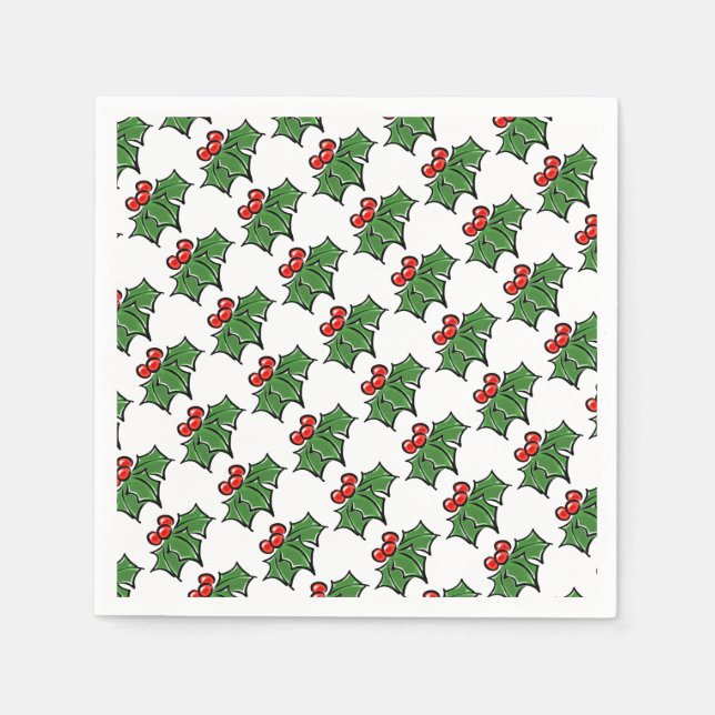 Holly Leaves Holly berries fun holiday pattern Napkin (Front)