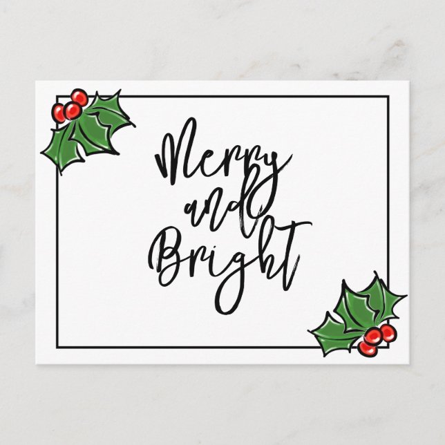Holly Leaves, Holly berries, fun holiday pattern  Postcard (Front)