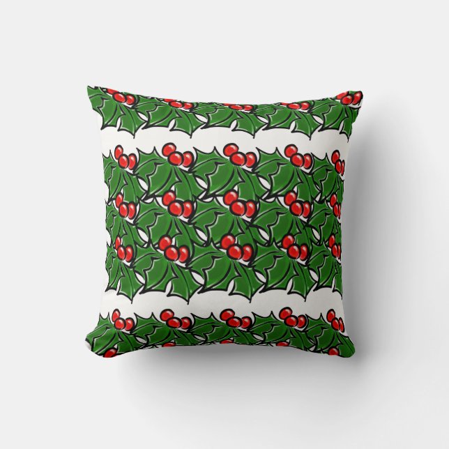 Holly Leaves, Holly berries, fun holiday pattern Throw Pillow (Front)
