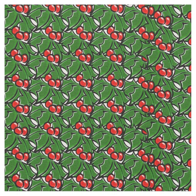 Holly Leaves, Holly berries, holiday pattern Fabric (Close Up)