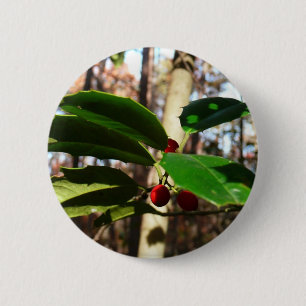 Holly Leaves I Holiday Botanical 2 Inch Round Button