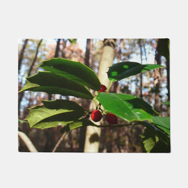 Holly Leaves I Holiday Botanical Doormat (Front)