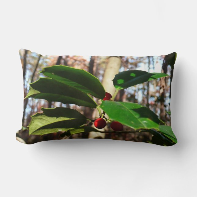 Holly Leaves I Holiday Botanical Lumbar Pillow (Front)