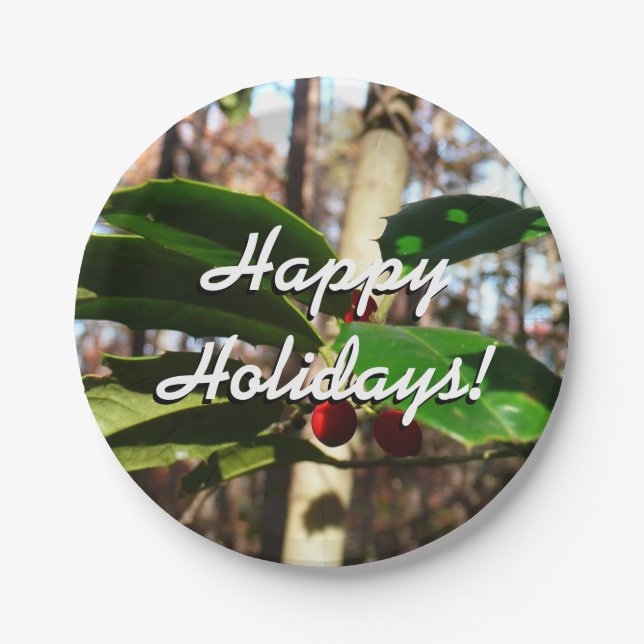 Holly Leaves I Holiday Botanical Paper Plate (Front)