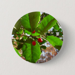 Holly Leaves II Holiday Nature Botanical 2 Inch Round Button