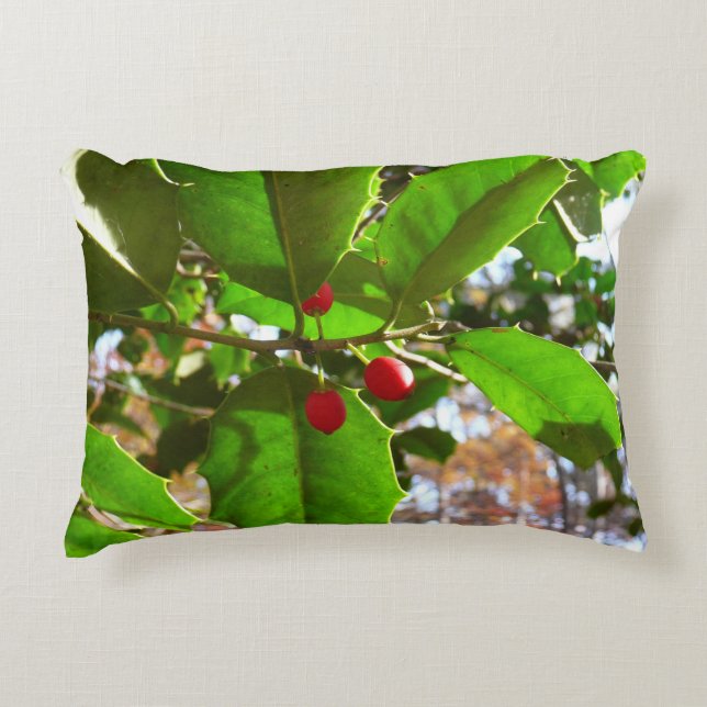 Holly Leaves II Holiday Nature Botanical Decorative Pillow (Front)