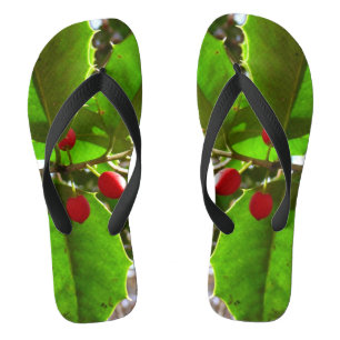Holly Leaves II Holiday Nature Botanical Flip Flops