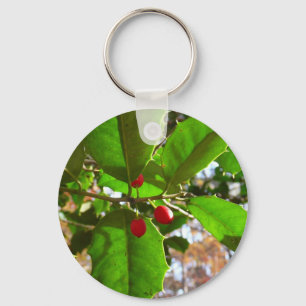 Holly Leaves II Holiday Nature Botanical Keychain