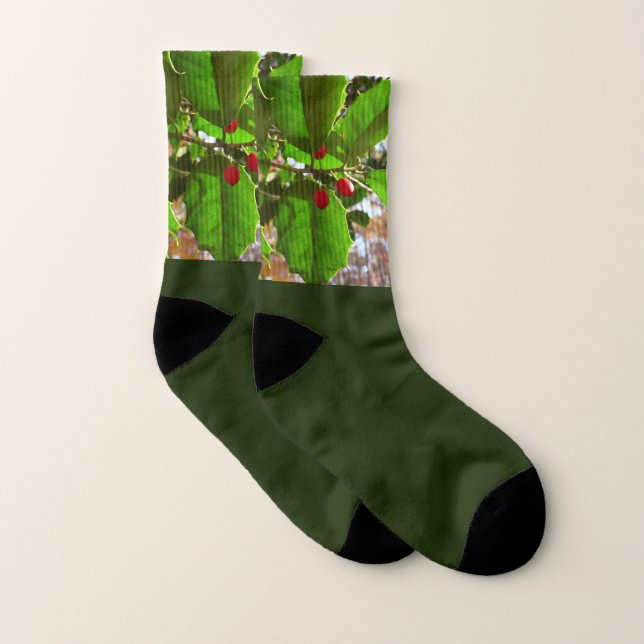 Holly Leaves II Holiday Nature Botanical Socks (Pair)