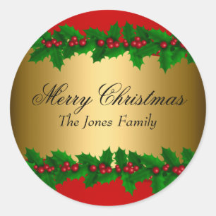 Holly Leaves Merry Christmas Holiday Sticker
