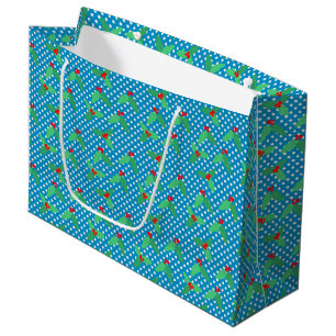 Holly Leaves on Aqua Gift Bag - Large, Glossy
