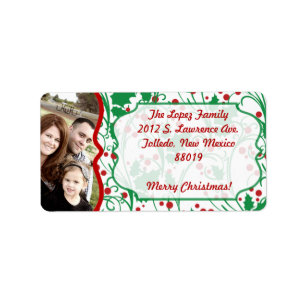 Holly Leaves Photo Christmas Mailing Label