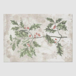 Holly Leaves Red Berries Christmas Grunge Vintage Tissue Paper