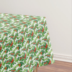 Holly & Leaves Red Green Christmas  Tablecloth