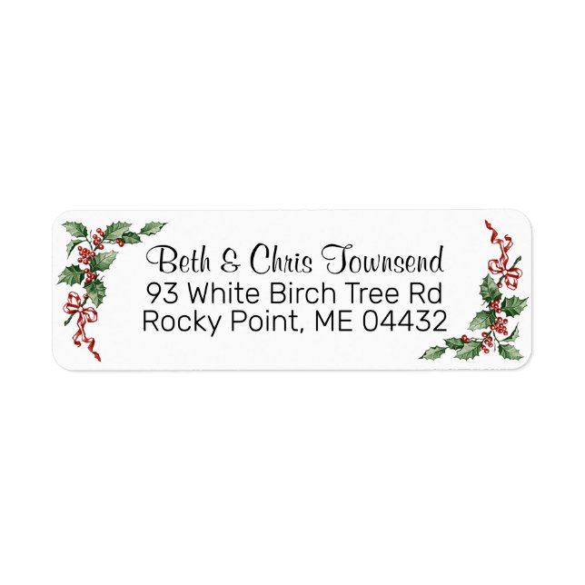 Holly Leaves Red Ribbon Christmas Holiday Vintage (Front)