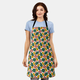 Holly-Leaves Retro-Modern Big-Print  Apron