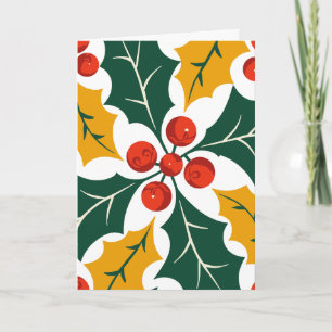 Holly Leaves Retro Modern Big Print Pattern  Holiday Card
