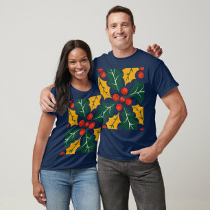 Holly Leaves Retro Modern Big Print Pattern T-Shirt