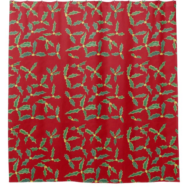 Holly leaves with yellow flowers on red Christmas (Front)
