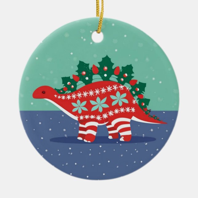 Holly Lights Aglow Stegosaurus Ornament (Front)