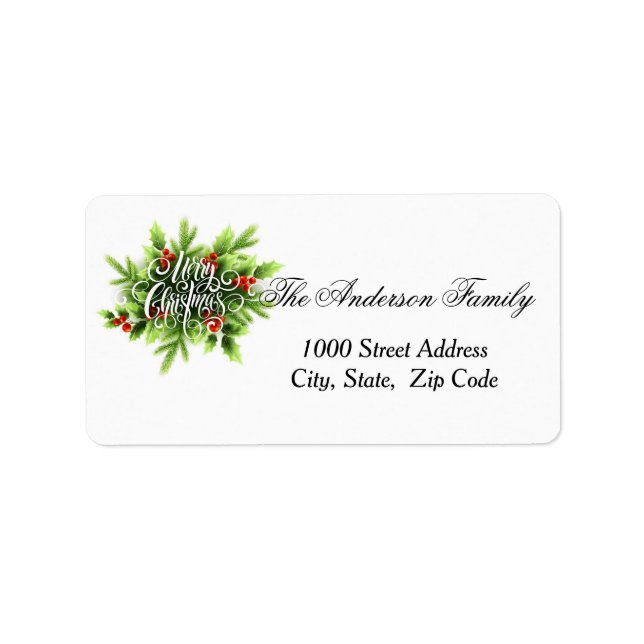 Holly Merry Christmas Address Label (Front)