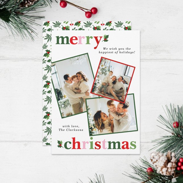 Holly Merry Christmas Bright Fun Family Holiday Card (Creator Uploaded)