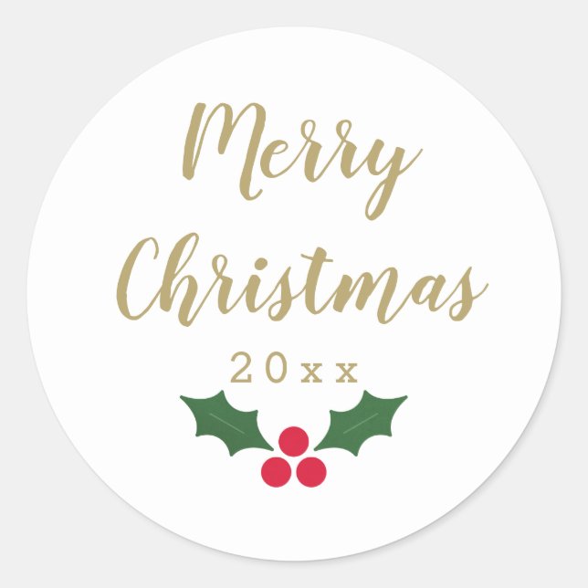Holly Merry Christmas Classic Round Sticker (Front)