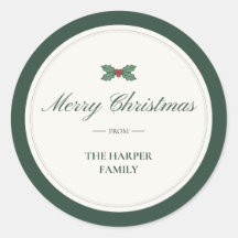 Holly "Merry Christmas From" Family Gift Sticker