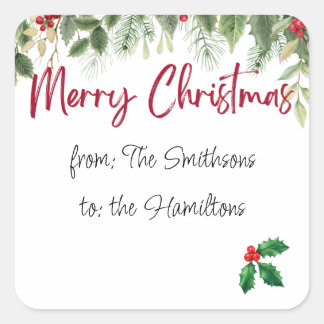 Holly Merry Christmas label with editable names