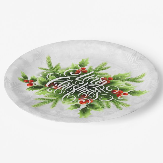 Holly Merry Christmas Paper Plate (Angled)