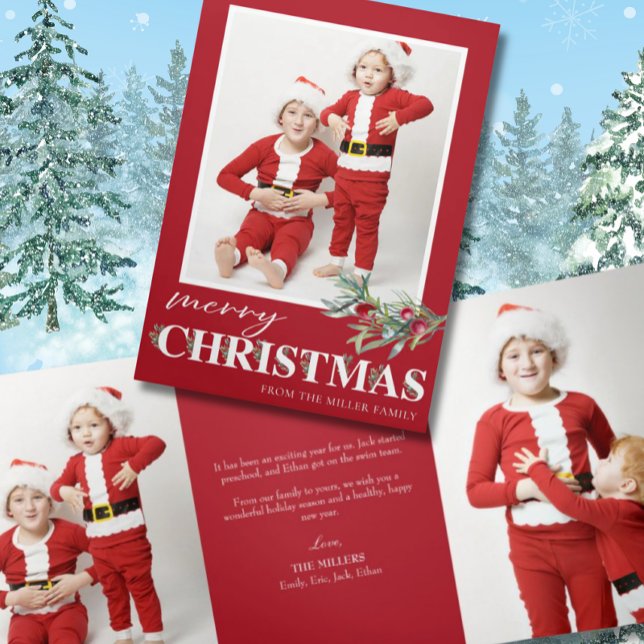 Holly Merry Christmas Trifold Photo Christmas Card (Creator Uploaded)