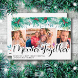 Holly Mistletoe 3 Photo Merrier Together Script Holiday Card<br><div class="desc">Watercolor Holly and Mistletoe Merrier Together Holiday Card, personalized with 3 of your favourite photos. The photo template is set up for you to add a horizontal photo and 2 vertical photos as well as your personalized greeting. Traditional and classic design decorated with hand lettering, holly, berries, mistletoe and a...</div>