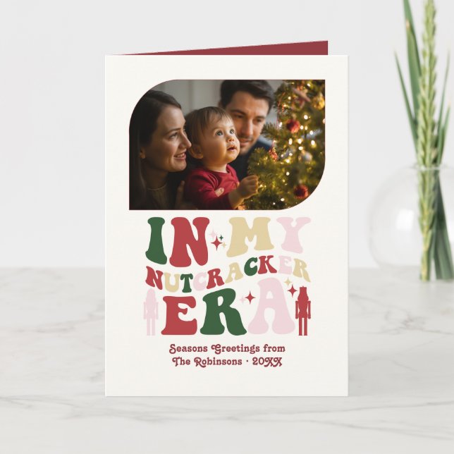 Holly & Mistletoe Fun Retro Christmas Photos Holiday Card (Front)