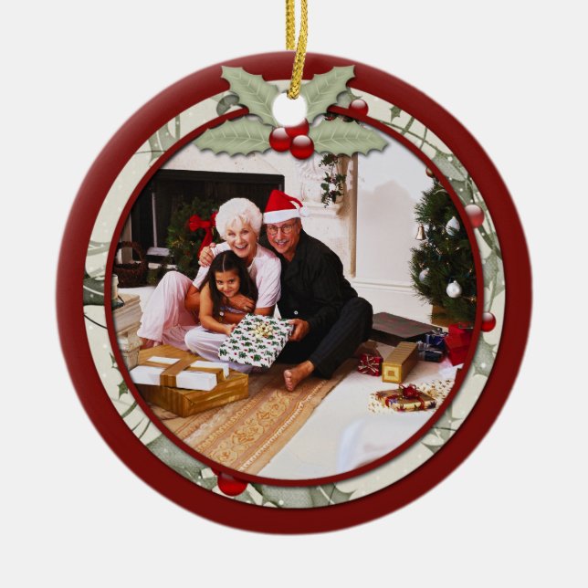 Holly Mistletoe Photo From Our House To Yours | Ceramic Ornament (Front)