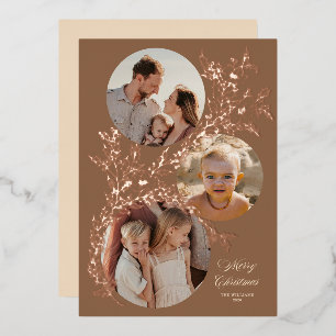 Holly Multi Photo Terracotta Merry Christmas Foil Holiday Card